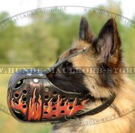 Hand painted leather dog muzzle Flame for Tervuren