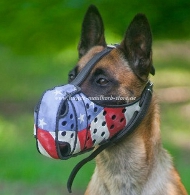 Dog Muzzle of Leather for Belgian Malinois, USA Flag