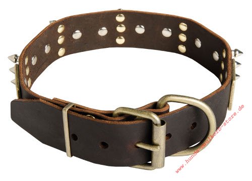 barbs collar leather with brass and nickel barbs decoration for large dogs